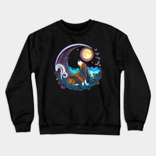 Basset Hound Dog in Space Crescent Moon Planets Stars Cute Crewneck Sweatshirt